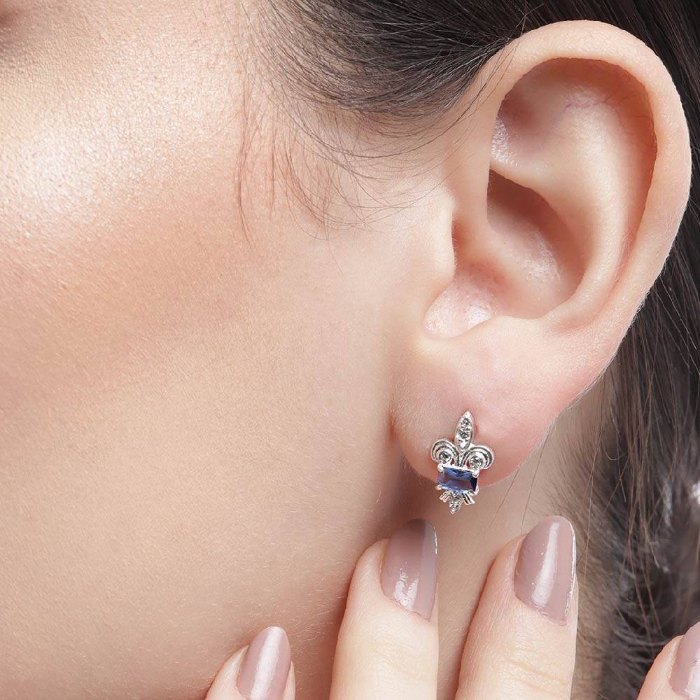 Silver 92.5 Fleur De Lis Blue Earrings : Silver 92.5 Fleur De Lis Blue Earrings : Silver 92.5 Fleur De Lis Blue Earrings