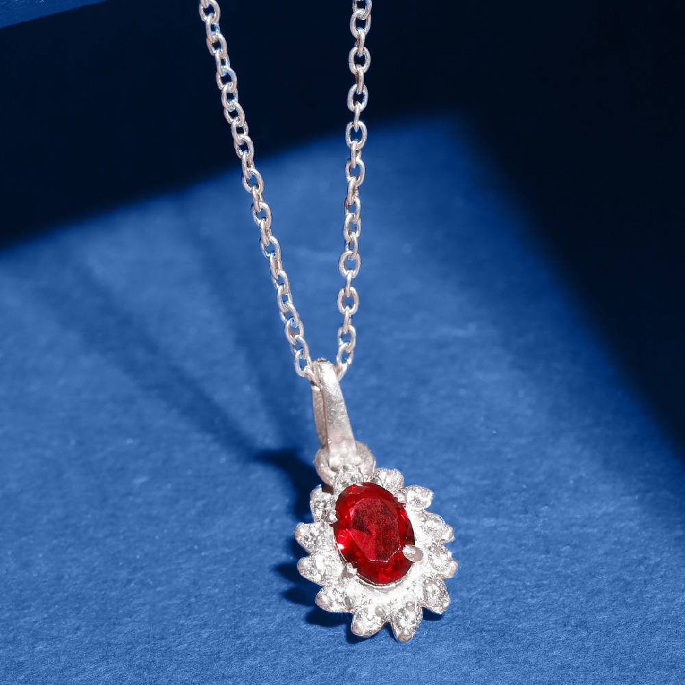 Silver Sparkling Red Zircon Necklace : Silver Sparkling Red Zircon Necklace : Silver Sparkling Red Zircon Necklace : Sil