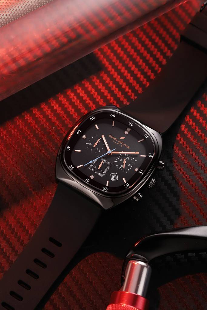 Daniel Hechter Paris Bercy Collection Modern Multi Functional Watch For Men With Square Dial And Silicon Band-Dhm : DHM1001-01