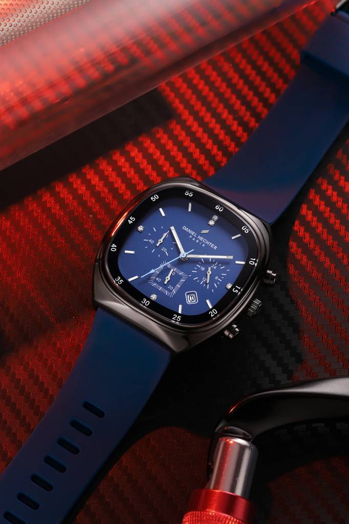 Daniel Hechter Paris Bercy Collection Modern Multi Functional Watch For Men With Square Dial And Silicon Band-Dhm : DHM1001-02