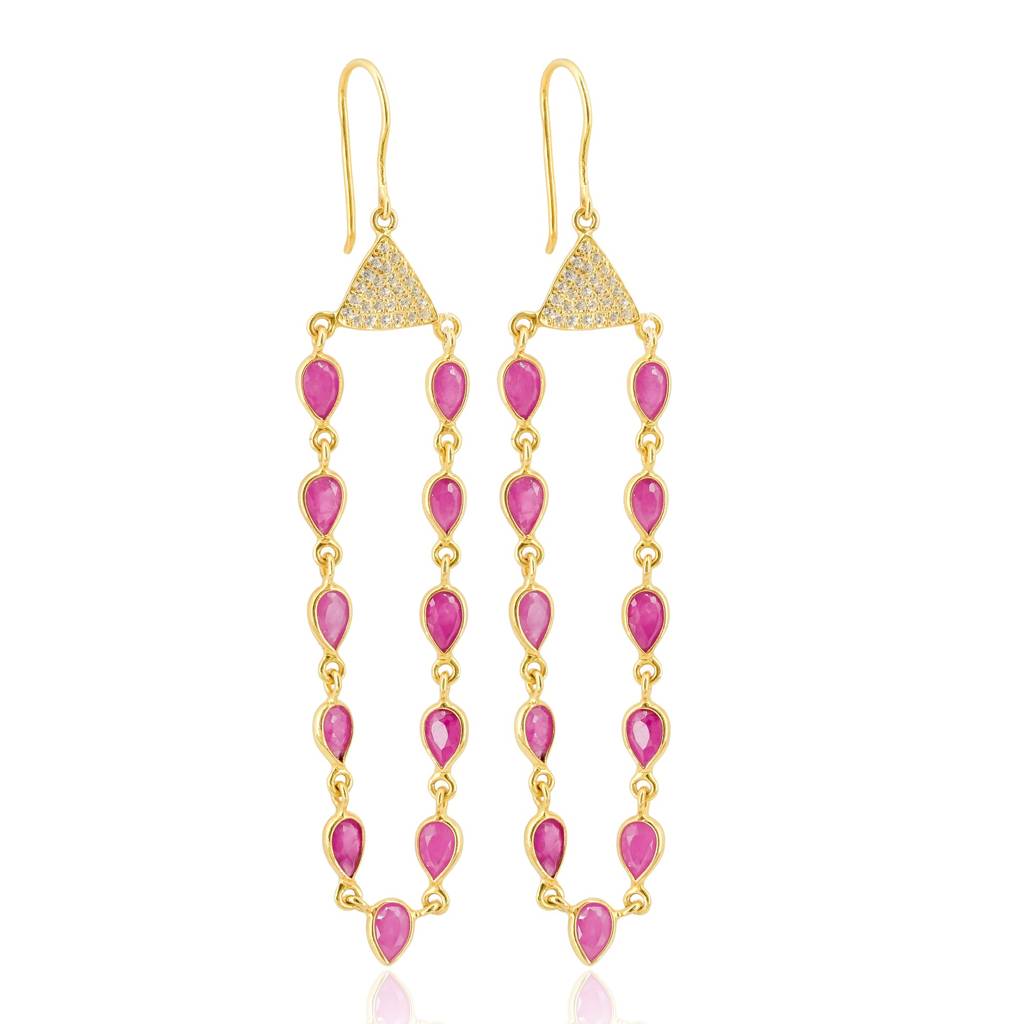Ruby Chandelier Earrings In 18K Gold-Plated 925 Silver : ER0003