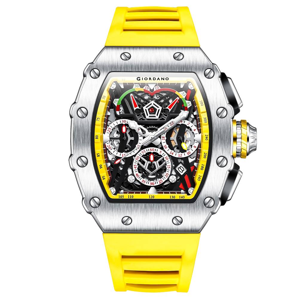 Giordano Multifunction Watch For Men With Day, Date, And 24-Hour Sub-Dial, Water Resistant Square Dial Unique De : GZ-50120-05