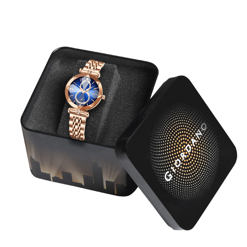 Giordano Luxury Watch For Women Â Round Diamond Cut Glass Dial, Elegant Stainless Steel Strap With Quartz Move : GZ-60092-11