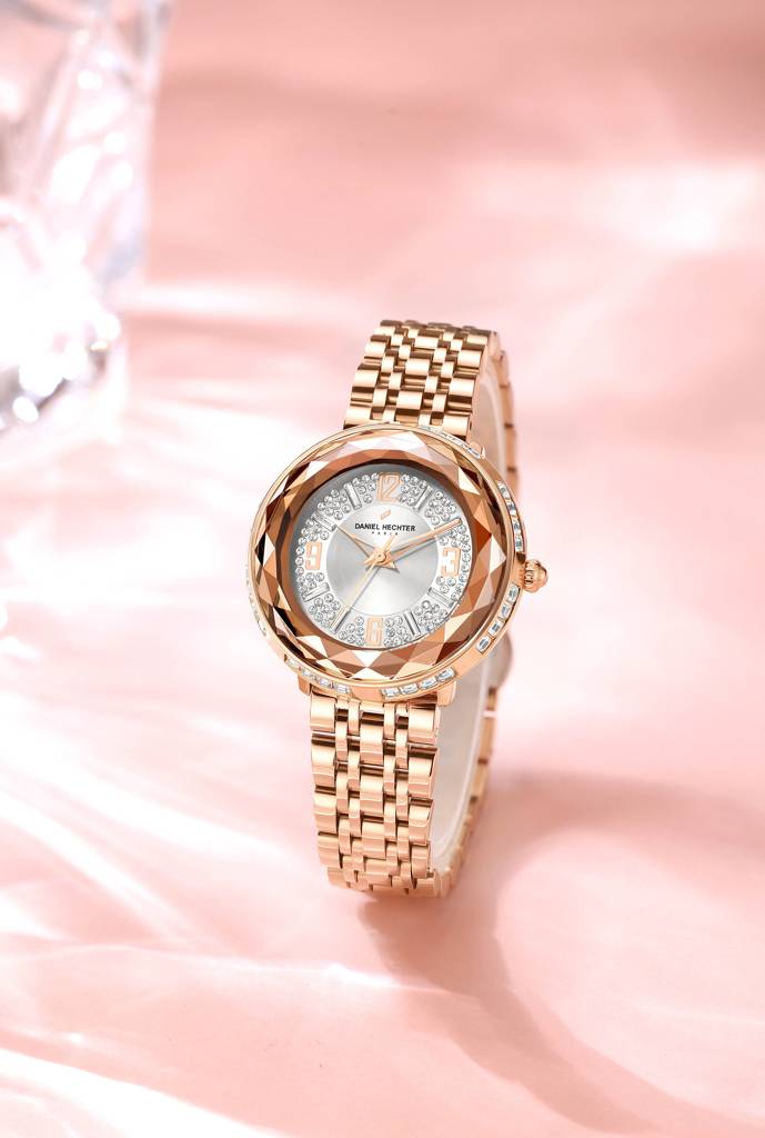 Daniel Hechter Paris Palais-Royal Collection Unique Analoge Watch For Women Withdiamond Cut Glass Dial And Stainl : DHW2003-22