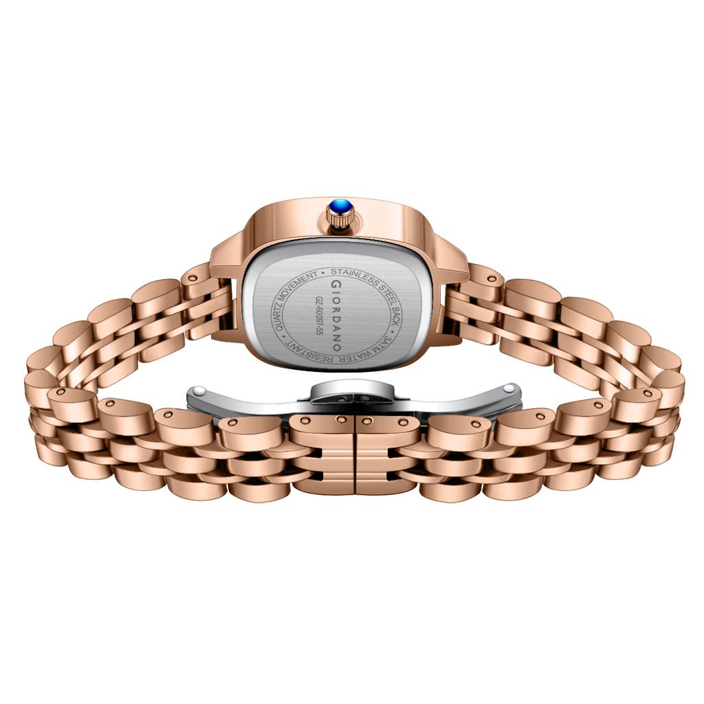 Giordano Elegant Square Rose Gold Watch For Women Â Crystal & Roman Hour Markers, Day-Date Display, Stainless  : GZ-60097-55
