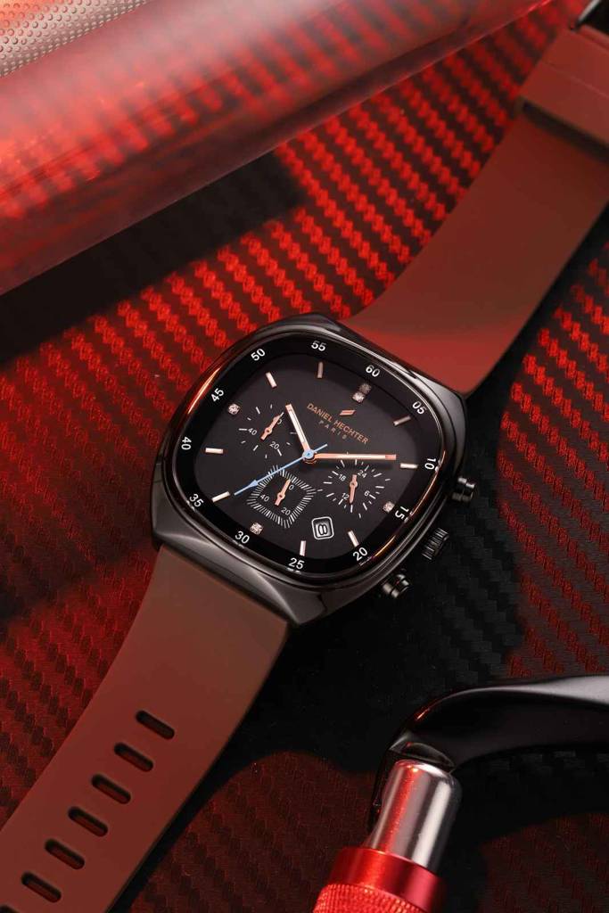 Daniel Hechter Paris Bercy Collection Modern Multi Functional Watch For Men With Square Dial And Silicon Band-Dhm : DHM1001-03