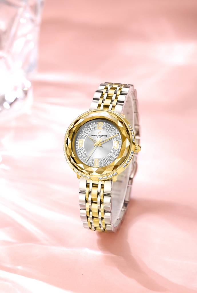 Daniel Hechter Paris Palais-Royal Collection Unique Analoge Watch For Women Withdiamond Cut Glass Dial And Stainl : DHW2003-55