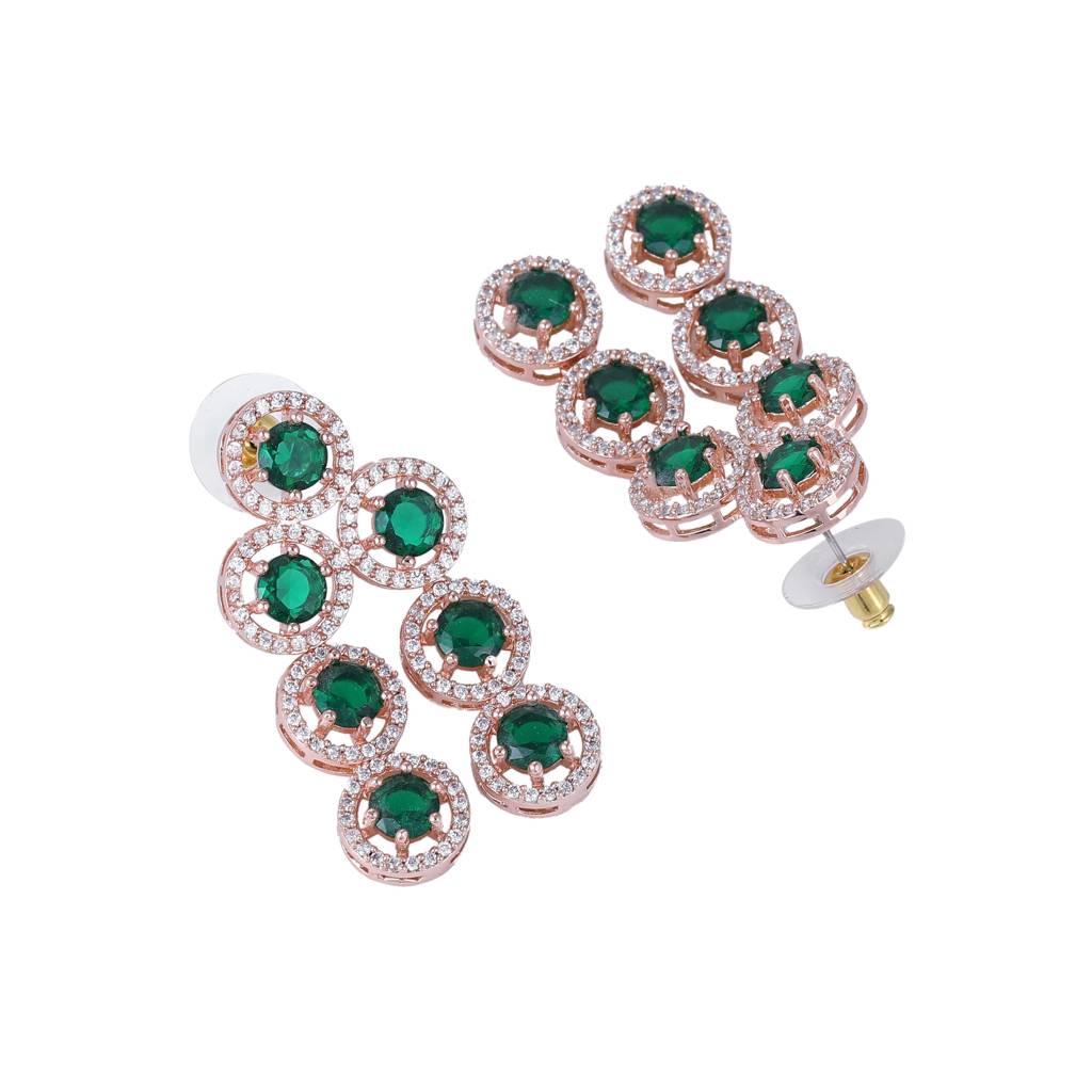 Estele Rose Gold Plated Cz Splendid Drop Earrings With Green Stones For Women : AD-771-RGGNERER