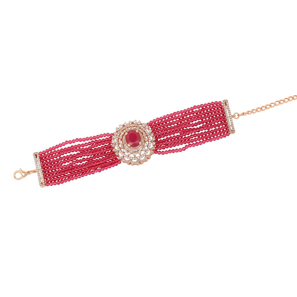 Estele Rose Gold Plated Cz Sparkling Multi-Layered Bracelet With Stones For Women : AD-056-RG-RBBR