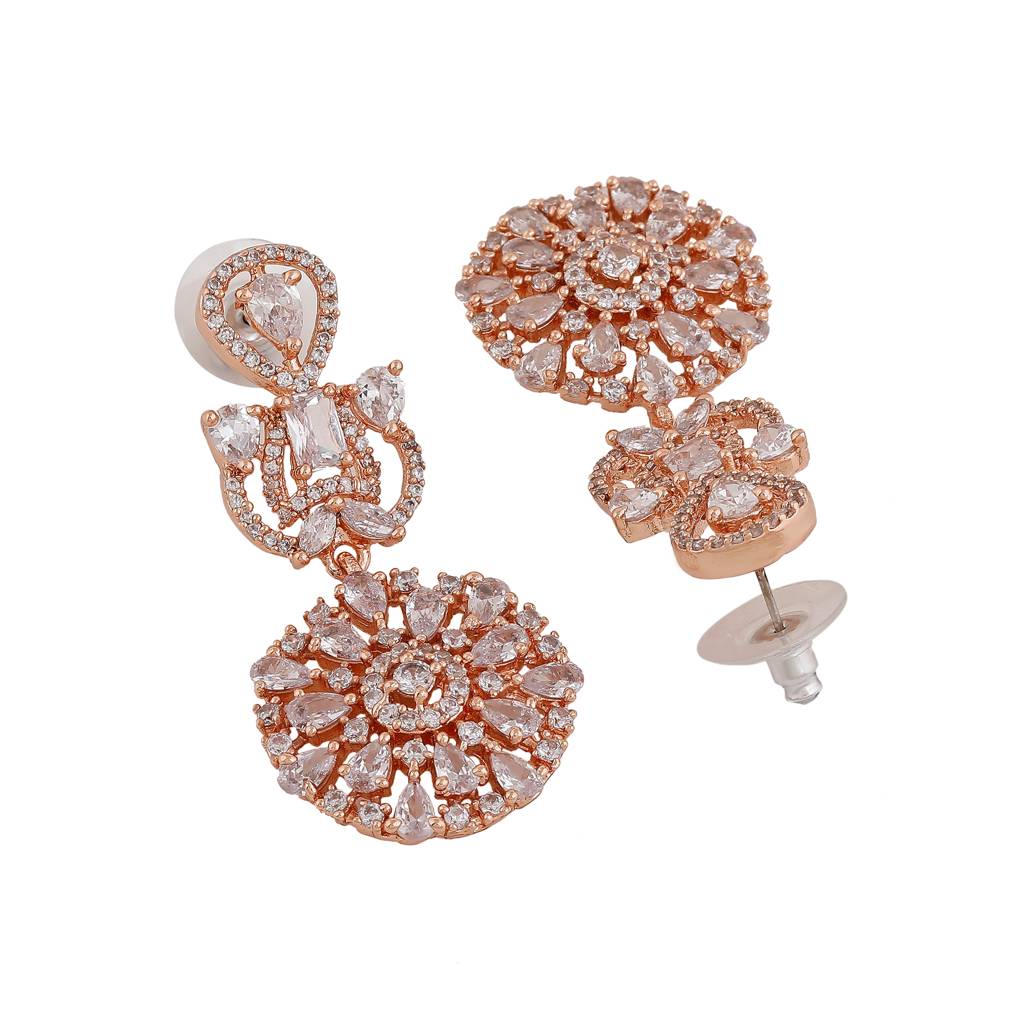 Estele Rose Gold Plated Cz Fascinating Floral Designer Earrings For Women : AD-114708-RGWEER