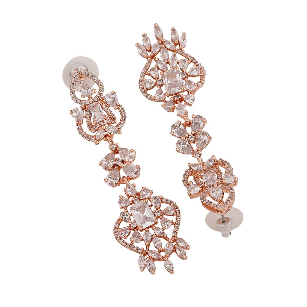 Estele Rose Gold Plated Cz Magnificent Drop Earrings With White Crystals For Women : AD-114704-RGWEER