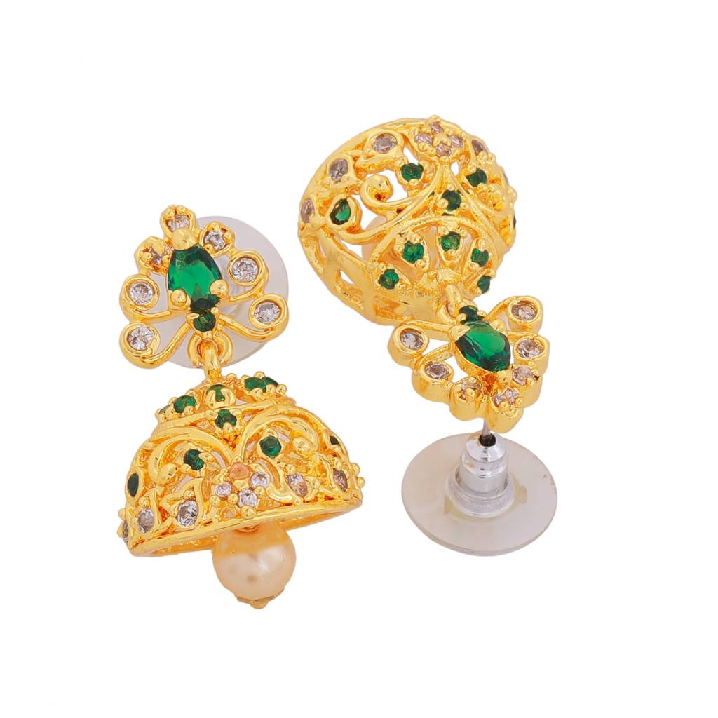 Estele Gold Plated Cz Traditional Bridal Choker Set With Pearls & Green Crystals For Women : AD-544B-IGNKER