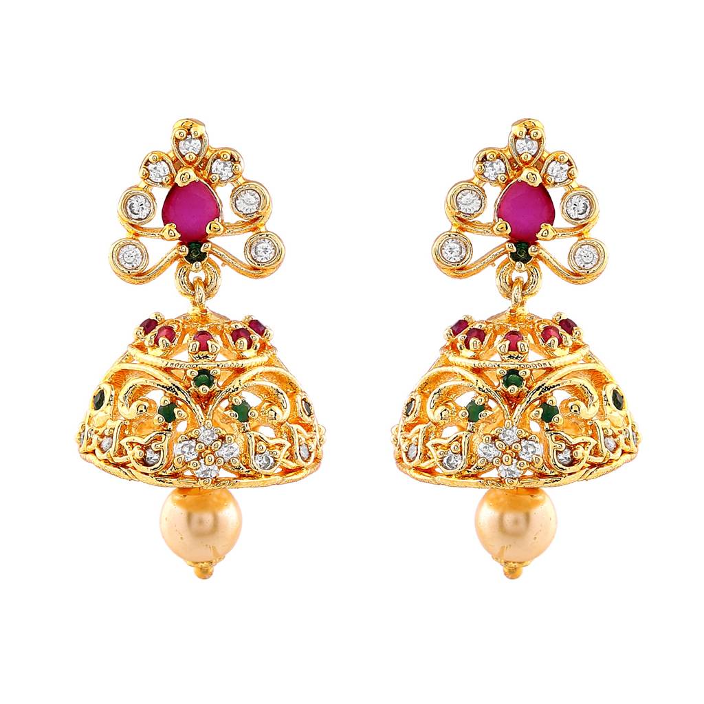 Estele Gold Plated Cz Fascinating Bridal Necklace Set With Colored Stones & Pearls : AD-544A-IGNKER
