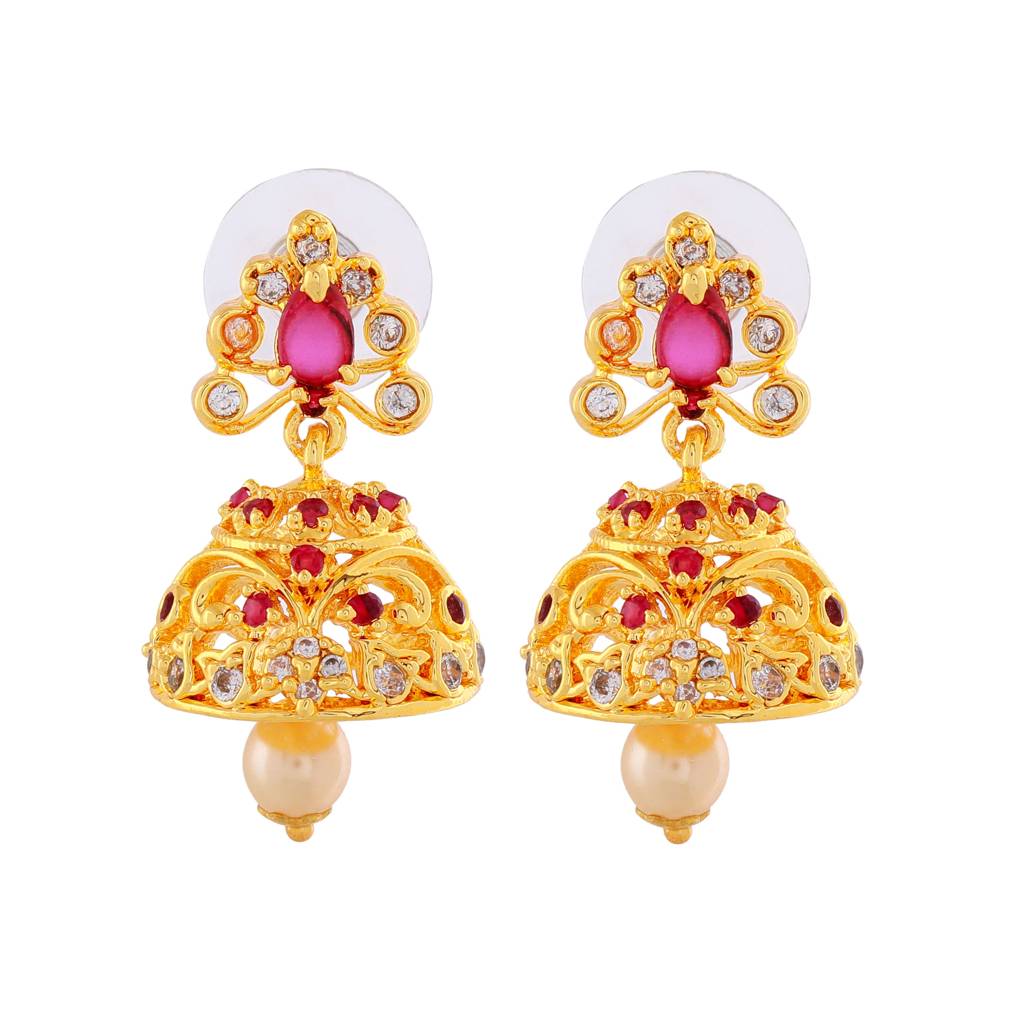 Estele Gold Plated Cz Traditional Bridal Choker Set With Pearls & Ruby Crystals For Women : AD-544C-IGNKER