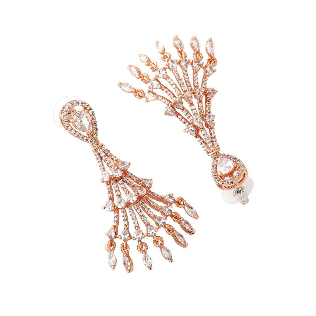 Estele Rose Gold Plated Cz Beautiful Designer Earrings For Women : AD-113725-RGER