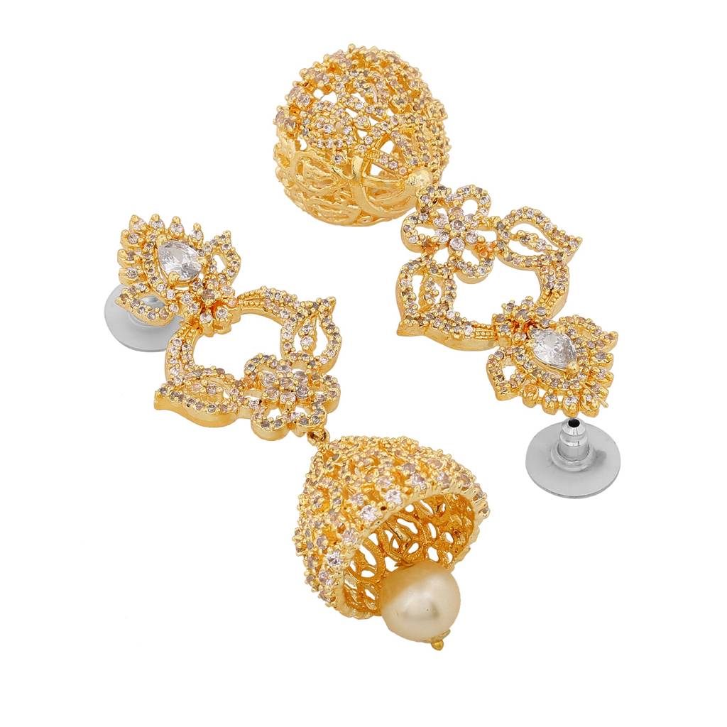 Estele Gold Plated Cz Fascinating Designer Earrings With Pearl For Women : AD-113703-IGER