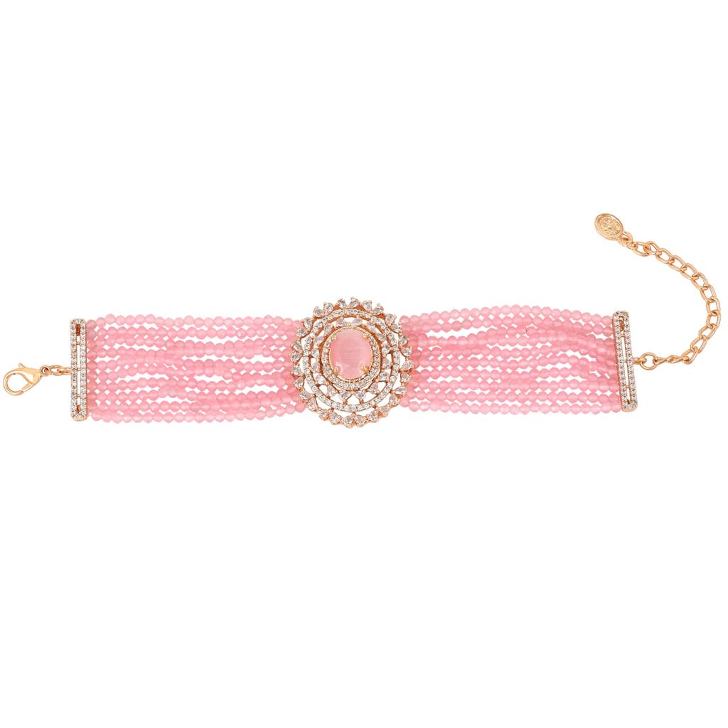 Estele Rose Gold Plated Cz Sparkling Multi-Layered Bracelet With Stones For Women : AD-056-RG-MPBR