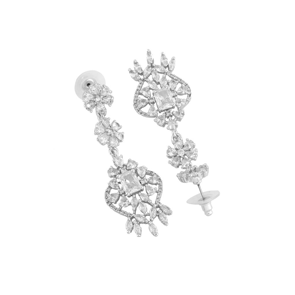 Estele Rhodium Plated Cz Astonishing Drop Earrings For Women : AD-114707-IRWEER