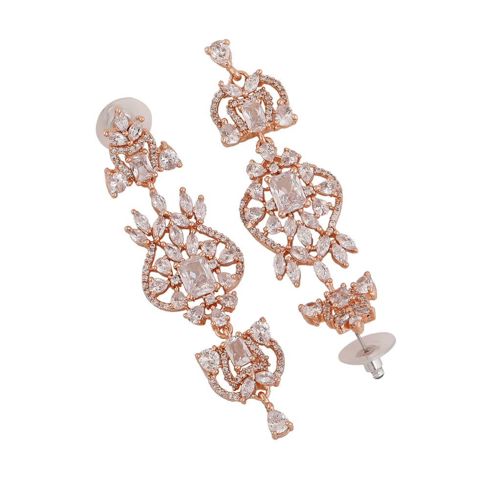 Estele Rose Gold Plated Cz Astonishing Drop Earrings For Women : AD-114705-RGWEER