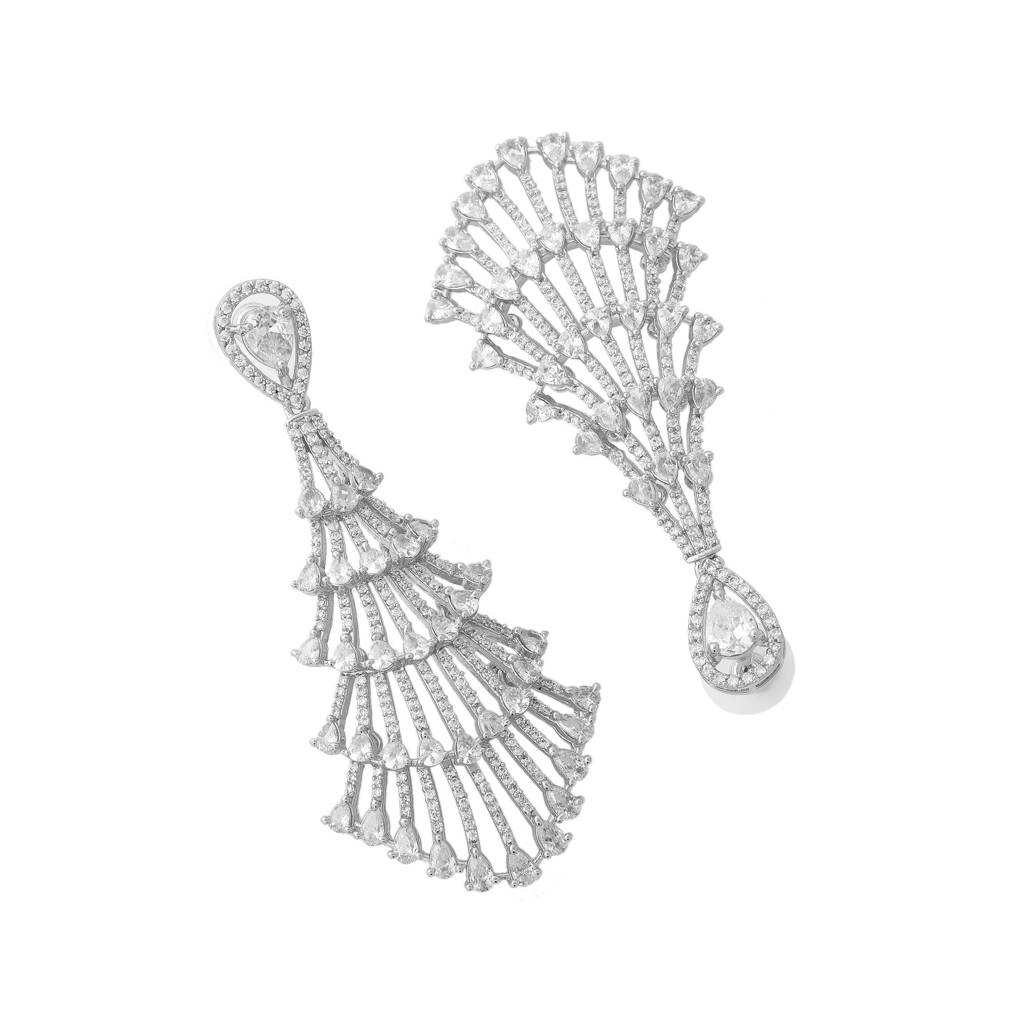 Estele Rhodium Plated Cz Magnificent Drizzle Designer Earrings For Women : AD-113724-IRER