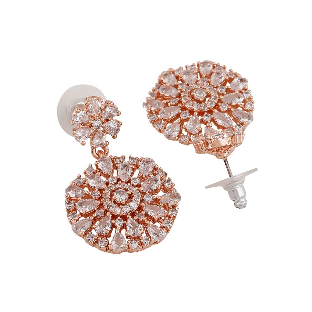Estele Rose Gold Plated Cz Gorgeous Drop Earrings With White Crystals For Women : AD-114710-RGWEER