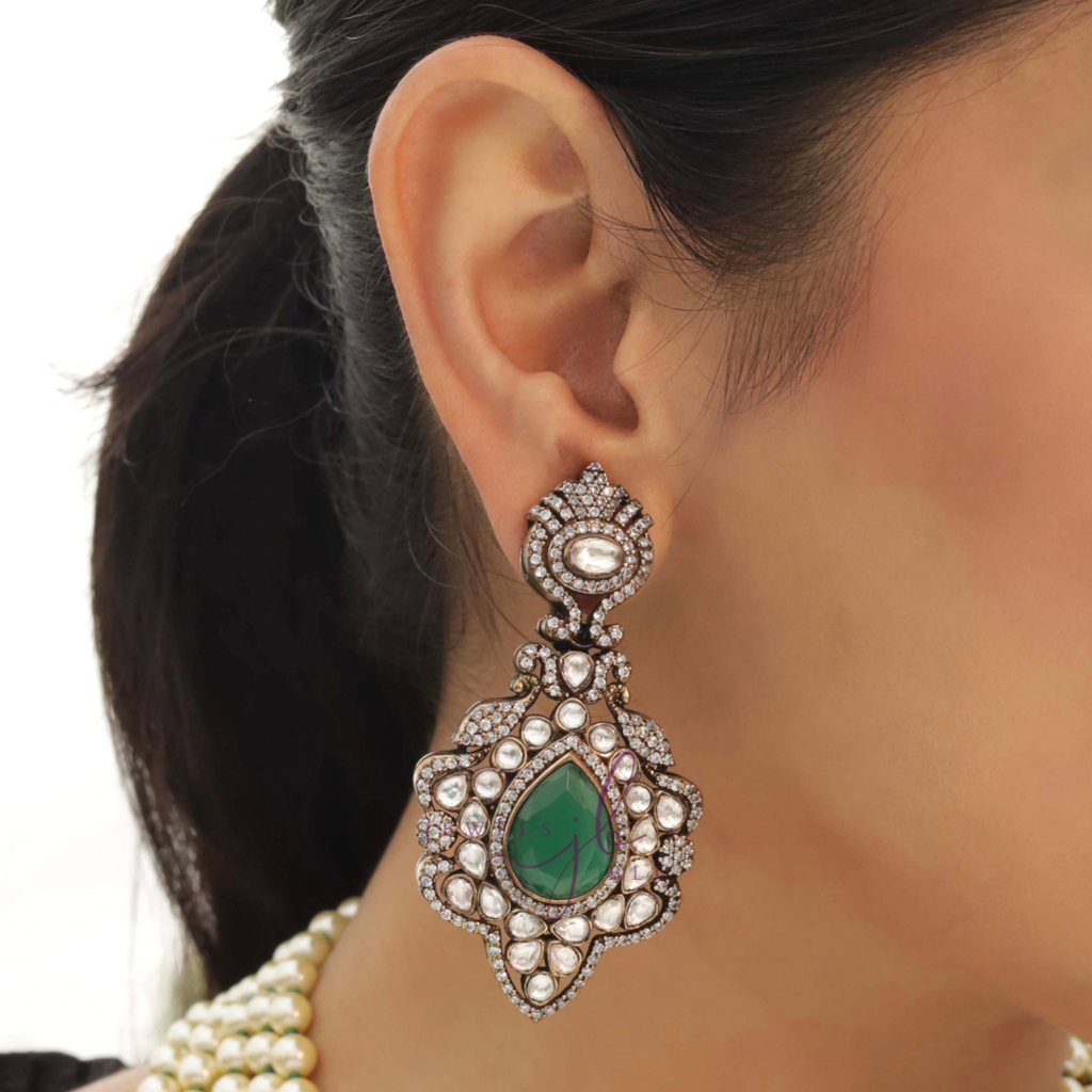 Pearl And Emerald Antique Finish Kundan Polki Long Necklace Haar : 500006