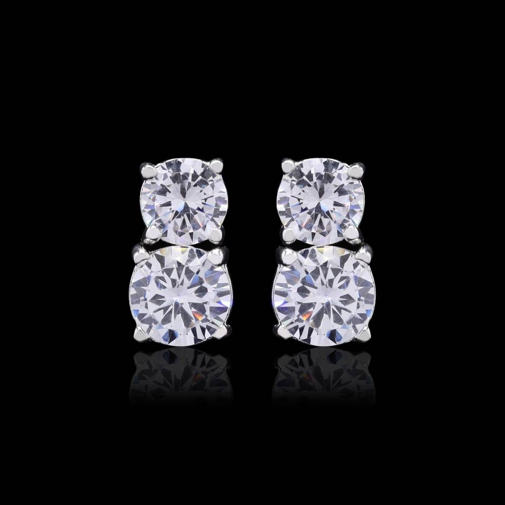 Premium Solitaire Single Line Necklace Set With Earrings In White Gold Finish : 500010