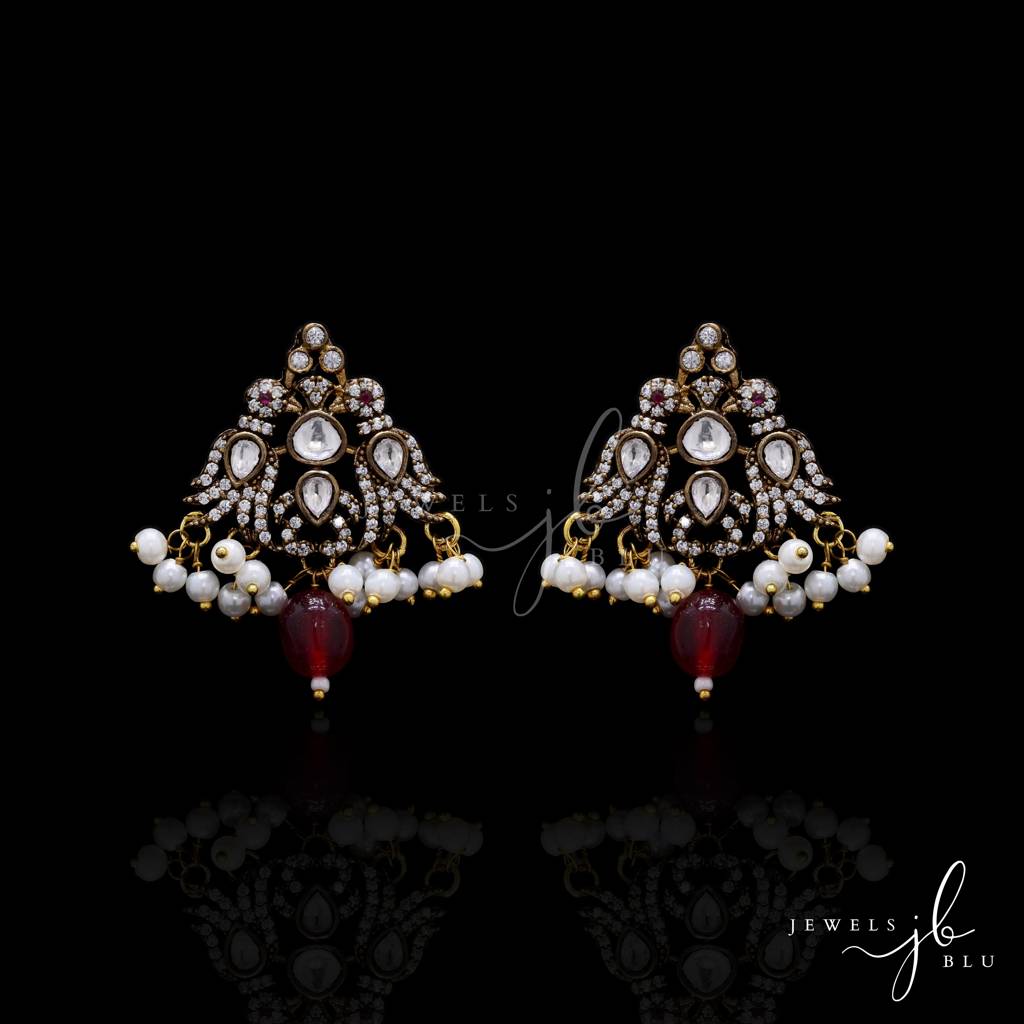 Antique Finish Temple Style Polki Ruby Gitanjali Necklace Set : 500014