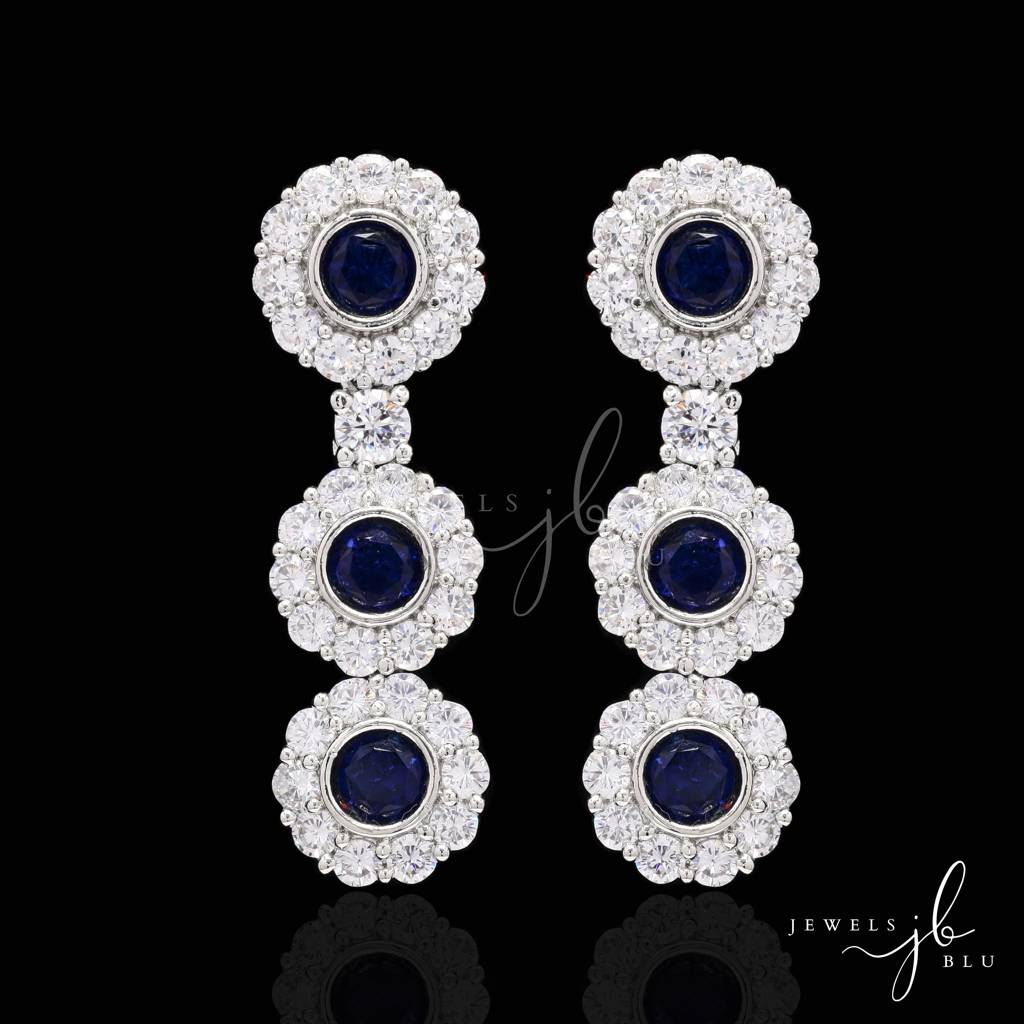 Blue Sapphire And Diamond Premium Party Choker Necklace Set With Earrings : 500020