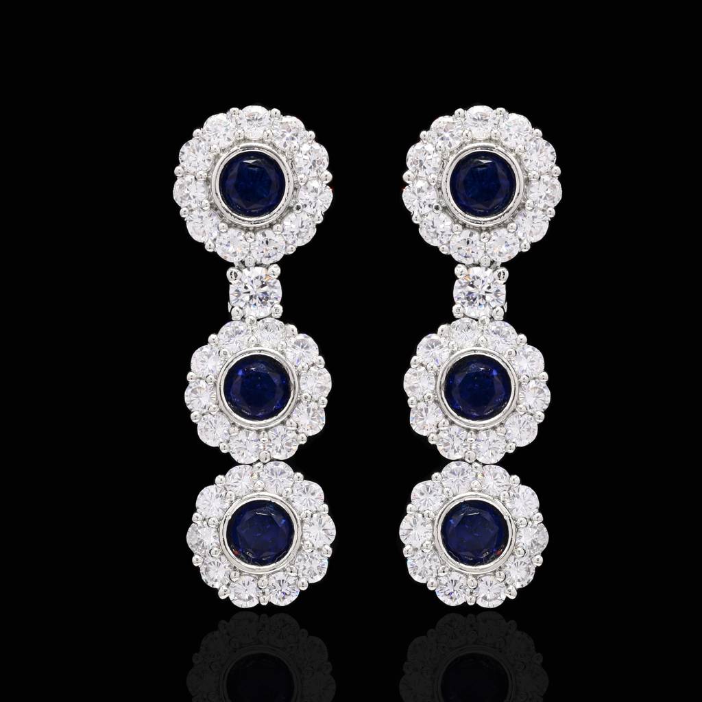Blue Sapphire And Diamond Premium Party Choker Necklace Set With Earrings : 500020