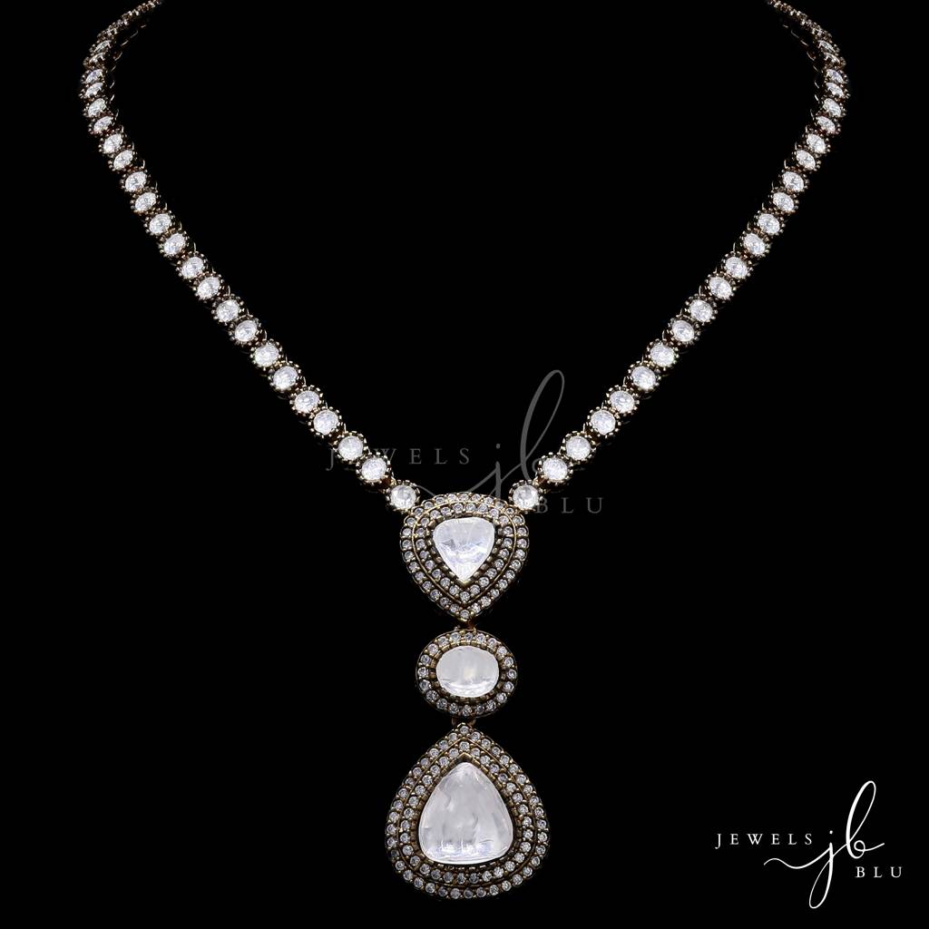 Antique Finish Handcrafted Polki And Diamond Necklace Set : 500027