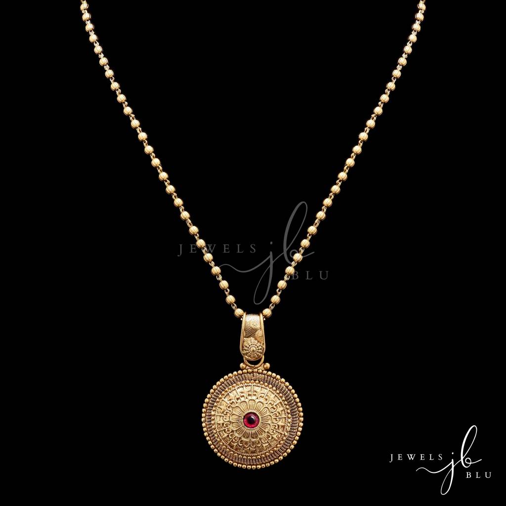 Festive Exclusive Gold Finish Classic Round Necklace Set With Ruby Detailing Includes Earrings : 500034