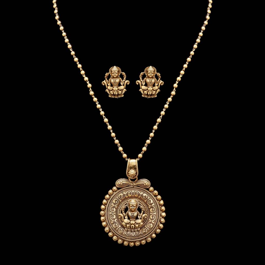 Festive Exclusive Gold Finish Laxmi Mata Necklace Set With