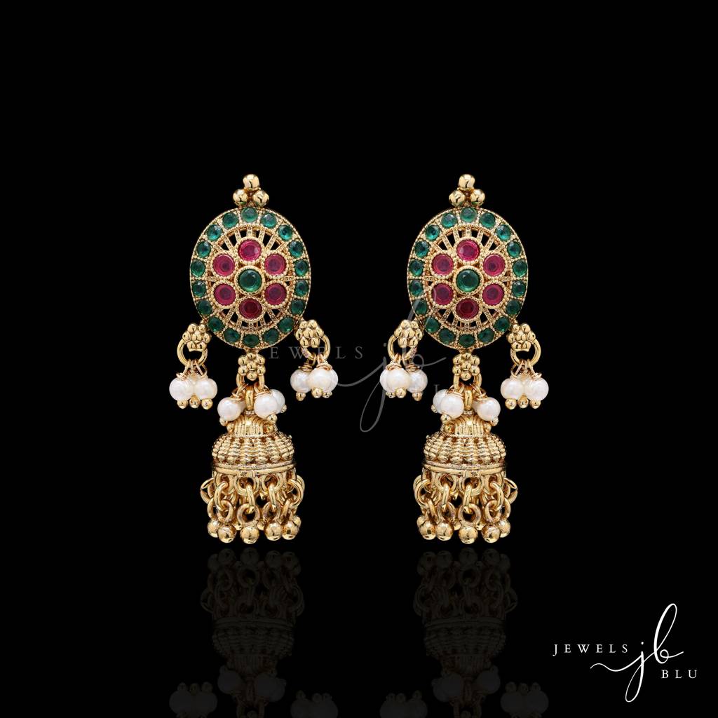 Festive Exclusive 4 Layer Antique Gold Finish Moti Ghungroo Layered Necklace Set With Earrings : 500037