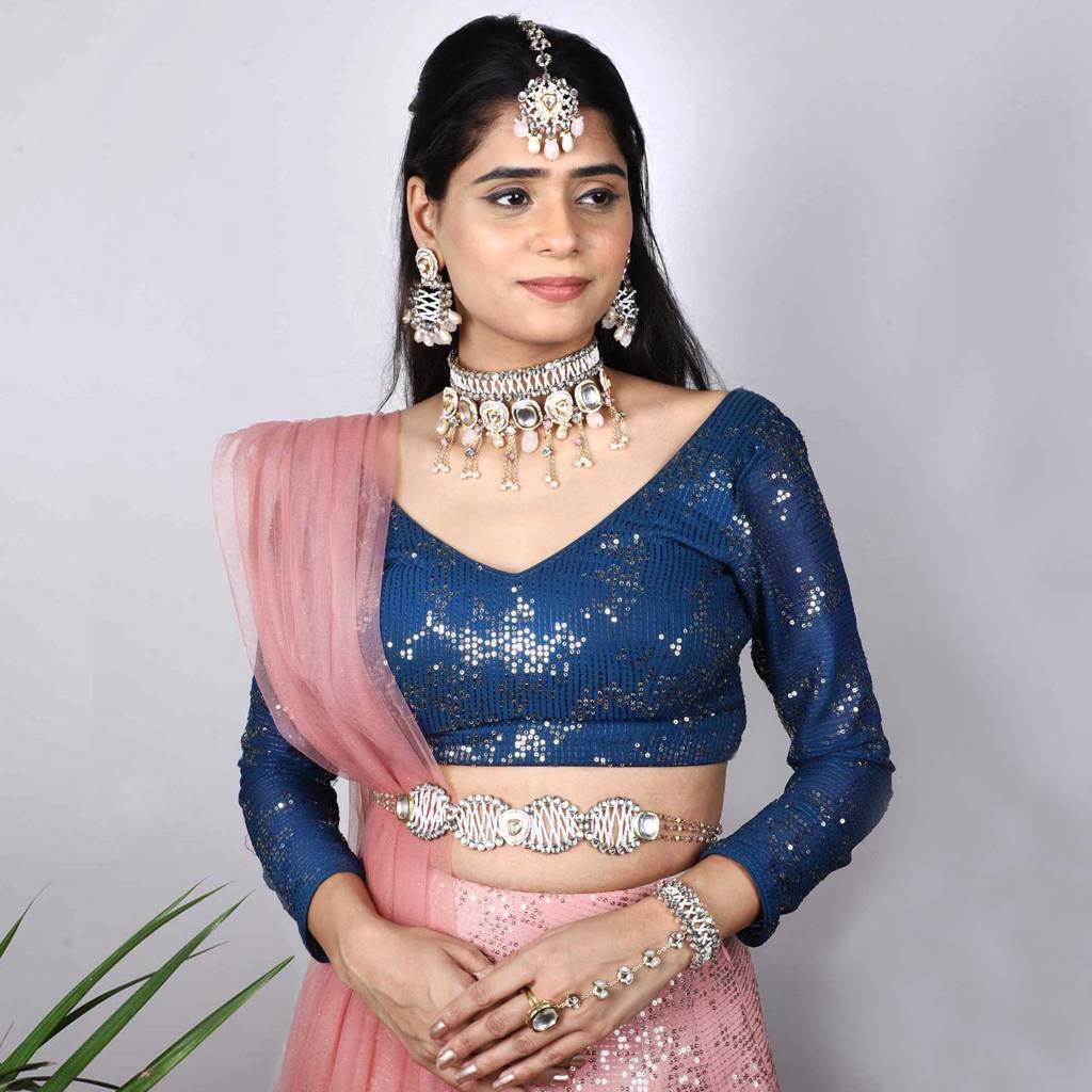 Pink Wink Full Set With Necklace, Earrings, Maangtikka, Hathphool & Waistbelt : ACFS500