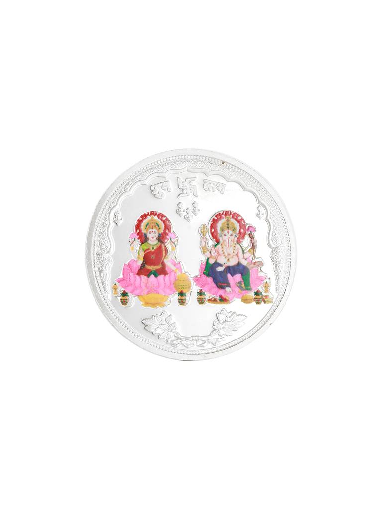 999 Silver  Maa Lakshmi &  Ganeshji  10 Gram Colour Silver Coin : SJSC5011