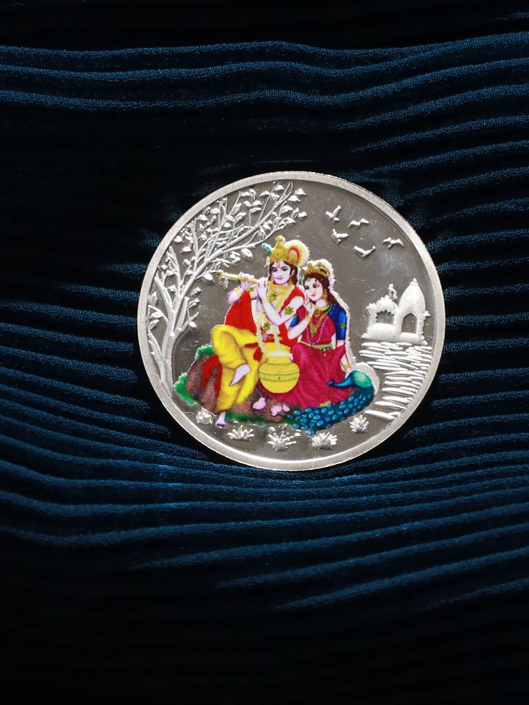 Enchanting Radha Krishna 10 Gram  999 Silver Coin : SJSC5013