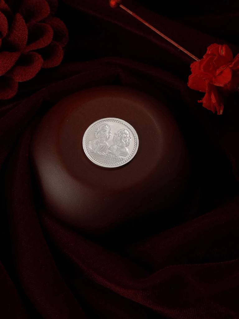 999 Silver Maa Laxmi & Lord Ganesha 5 Gram Silver Coin : SJSC5015