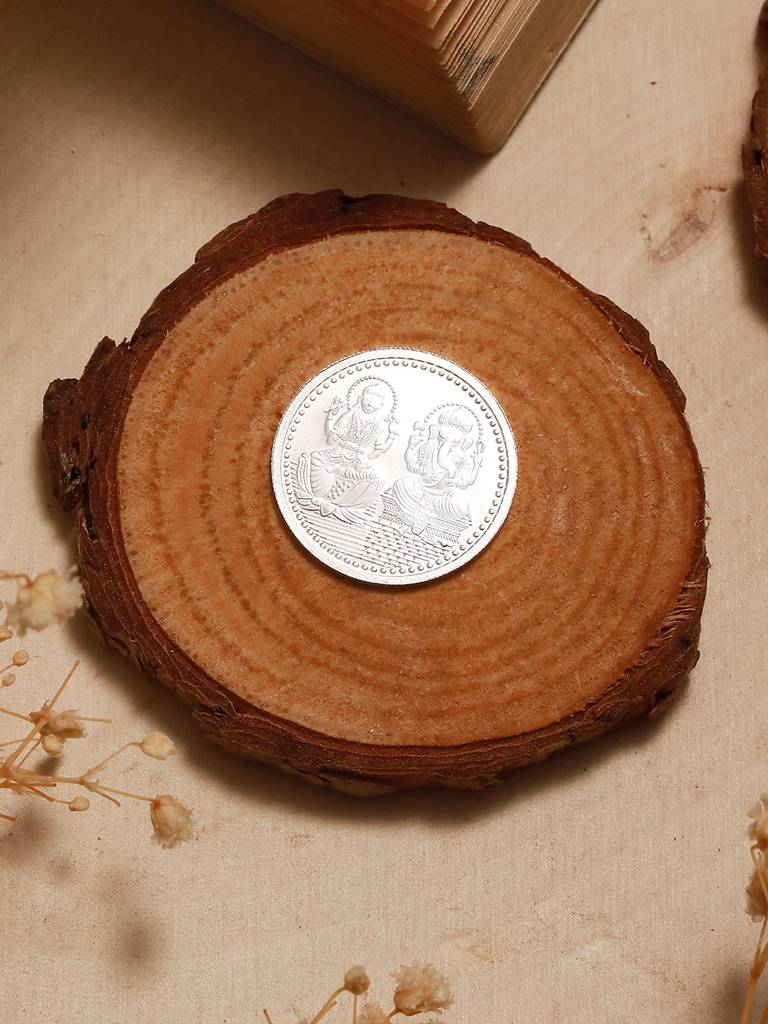 999 Silver Maa Laxmi & Lord Ganesha 5 Gram Silver Coin : SJSC5015