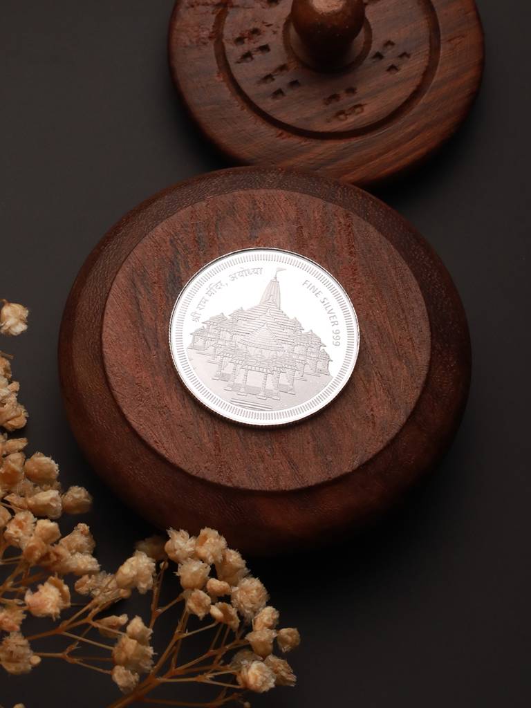 999 Silver Ayodhya Shri Ram Mandir With Ram Darbar Coin 10 Grams : SJSC5020