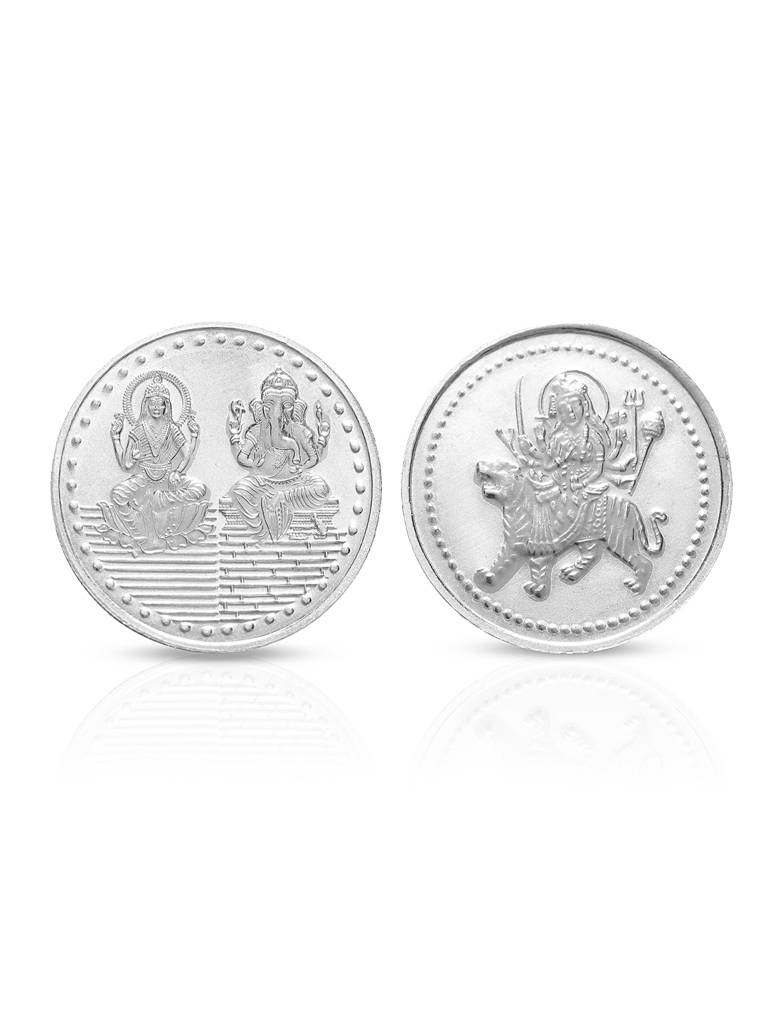 Laxmi Ganesh & Maa Sherawali Each 10 Gram 999 Round Silver Coin : SJSC5039