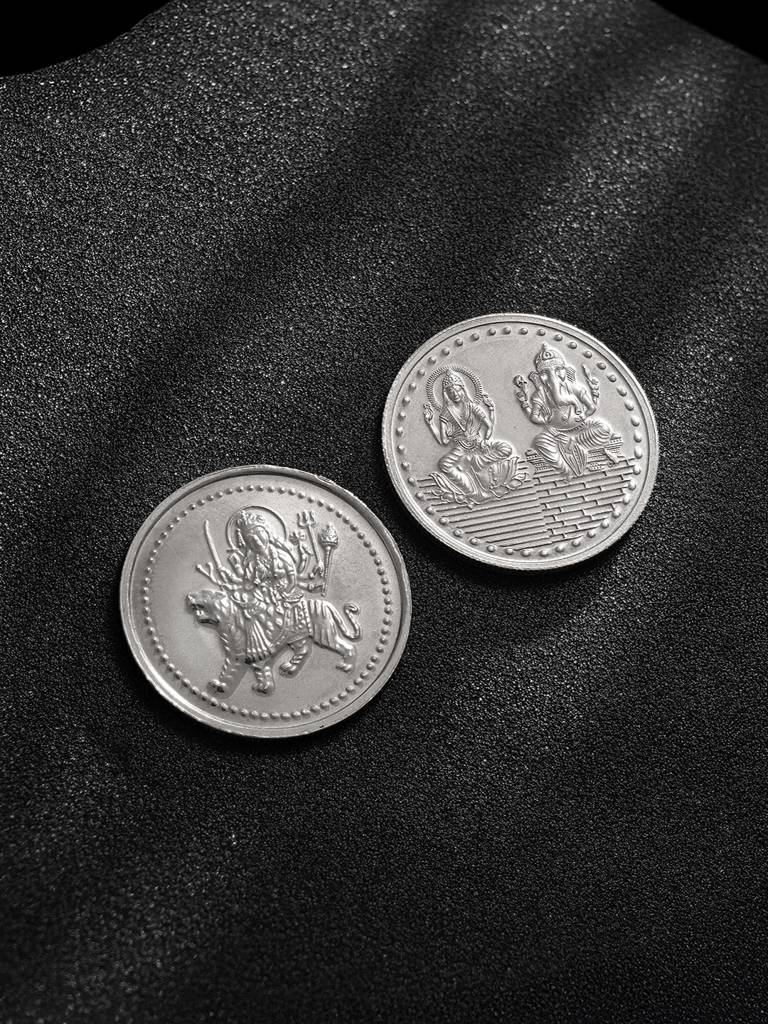 Laxmi Ganesh & Maa Sherawali Each 10 Gram 999 Round Silver Coin : SJSC5039