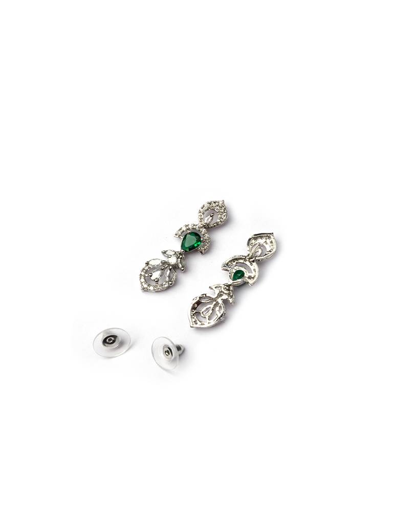 Elegant Leaf Style American Diamond Necklace Set With Sleek Earrings : AD138GREEN