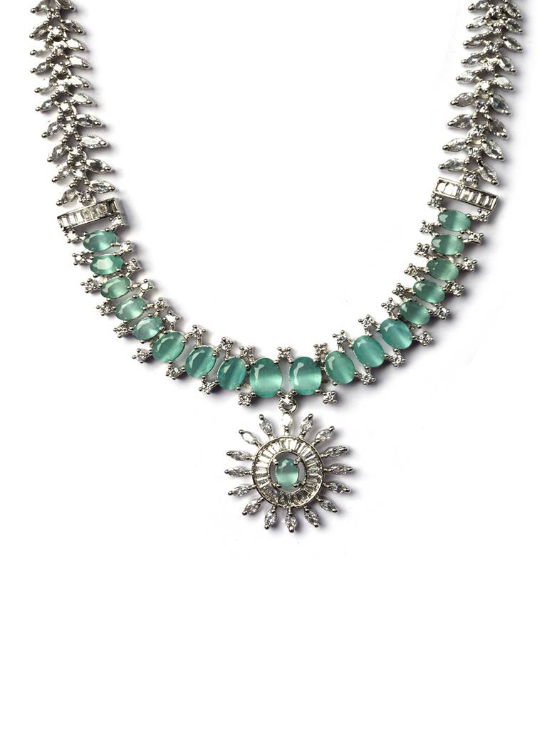 Silver Plated American Diamond Studded Dual Shade Necklace Set : AD142Mint