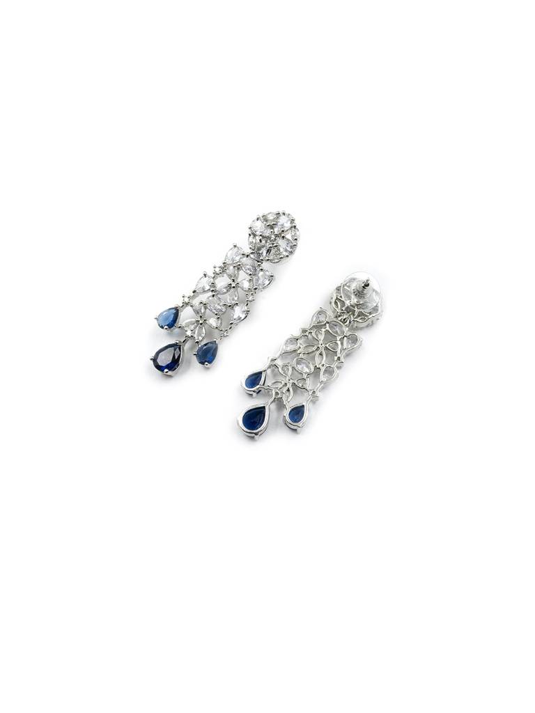 Elegant Silver Plated Cubic Zirconia Party Wear Fusion Necklace Set : AD116Blue