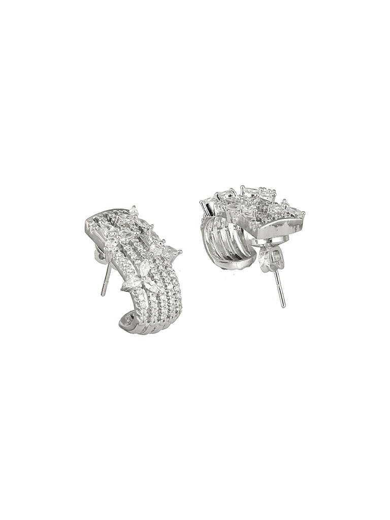 925 Sterling Silver Cz Floral Bali Studds Earrings : AGER5102