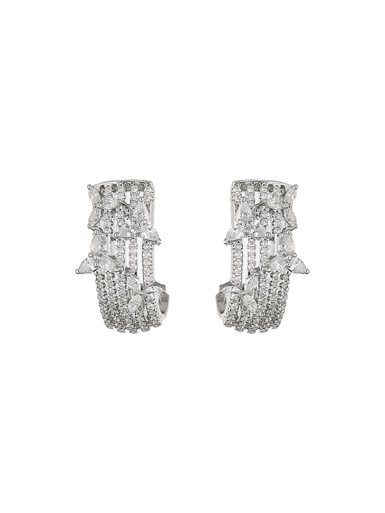 925 Sterling Silver Cz Floral Bali Studds Earrings : AGER5102