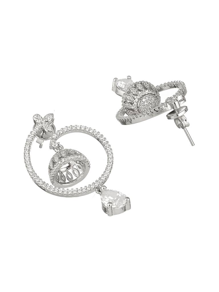 925 Sterling Silver Rhodium Plated Chandbali Drop Earrings : AGER5103