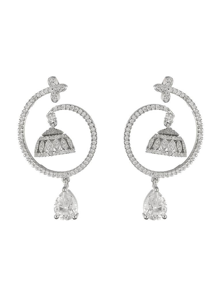 925 Sterling Silver Rhodium Plated Chandbali Drop Earrings : AGER5103