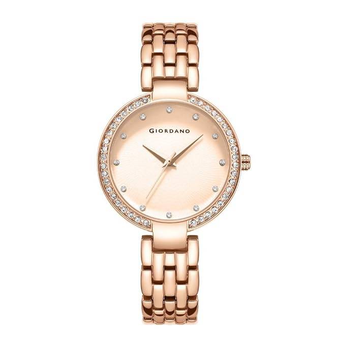 Giordano Analog Watch For Women With Diamond Indices, Stainless Steel Strap And Crystal Embellished Bezel - Gd-214 : GD-2141-55